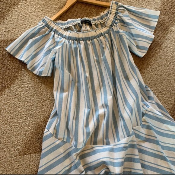 Women's Stripe Cotton Off The Shoulder Dress - Picture 8 of 10